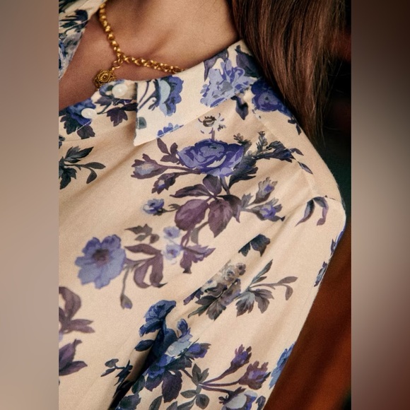 RARE Sezane Pierro Shirt in Blue Floral - Picture 5 of 9